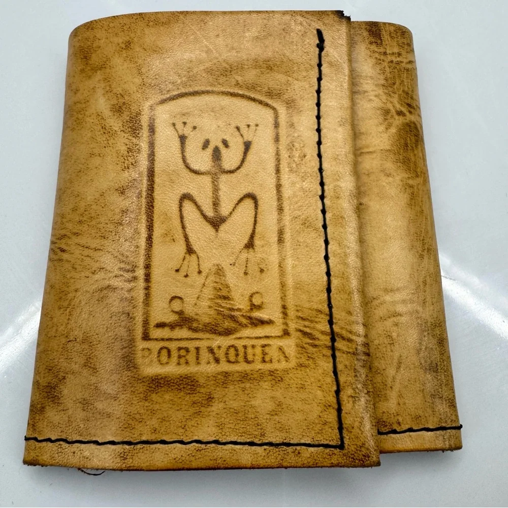 Borinquen tan leather handcrafted trifold wallet